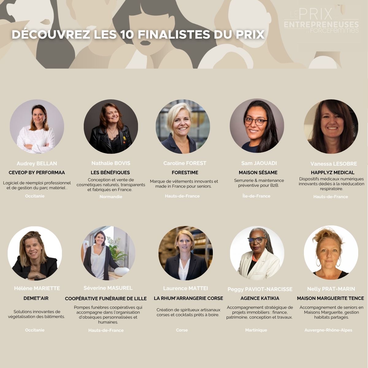 prix des entrepreneuses - 10 finalistes